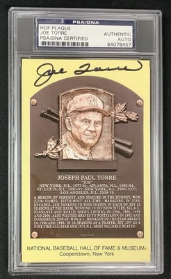 Joe Torre Signed Gold HOF Plaque Postcard Yellow Yankees Autograph PSA/DNA - Image 1 of 2