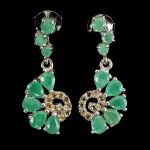 Pendientes de plata de ley 925 pera esmeralda 4x3 mm zafiro piedras preciosas joyería - Imagen 1 de 14