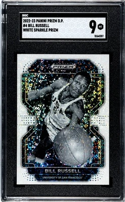 Selecciones del draft de Panini Prizm 2022-23 Bill Russell #4 White Sparkle Prizm SGC 9 Foto 1 de 2