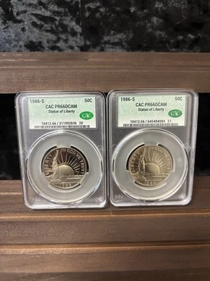 1986-S 50C Statue of Liberty CAC PR66DCAM Half Dollar, 2 Graded Coins! - Image 1 of 4