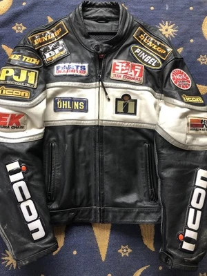 Icon NeoDaytona Black Leather Jacket Size 44 Padded Patches Vintage 2K - Image 1 of 4