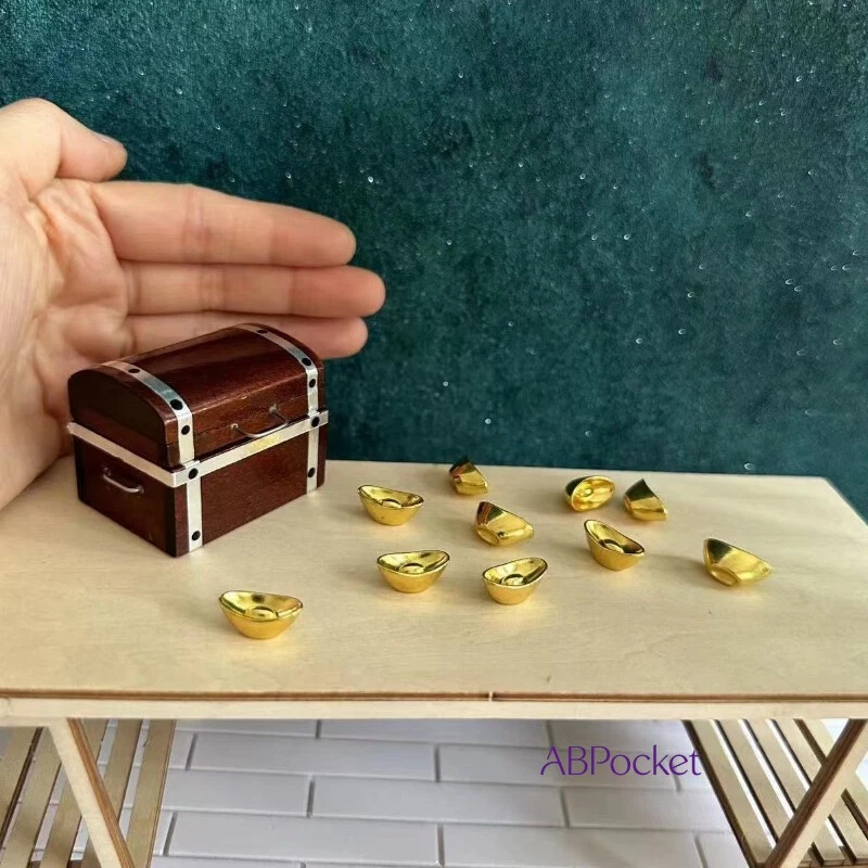 11PC 1:12 Scale Dollhouse Miniatures Accessories Gold Ingot Pirate Treasure Box - Image 1 of 4