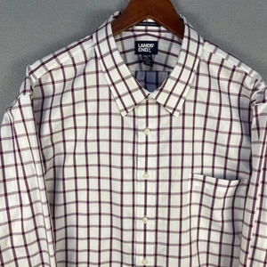 Lands End Shirt Mens 2XLT White Purple Plaid Traditional Fit Supima Cotton - Picture 1 of 11