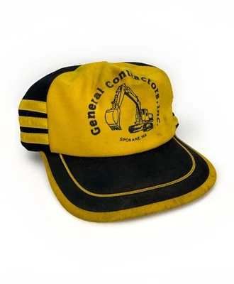 DE COLECCIÓN AÑOS 80 CONTRATISTAS GENERALES 3 Rayas Malla SOMBRERO CAMIONERO TRASERO A PRESIÓN Construcción  Foto 1 de 4