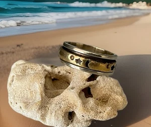 Size 9.5 Sun Moon Stars 2 Tone  Anxiety Spinner Ring -Silver Plated - New - Bild 1 von 4