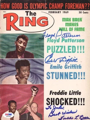 Floyd Patterson, Emile Griffith Freddie Little Auto Ring Magazine Cover PSA/DNA - Image 1 of 2
