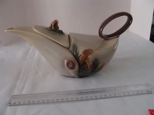 Vtg 1950 Hull Pottery Porcelain Teapot w/Lid Aladdin Style 12" long x 6.5" wide - Picture 1 of 8