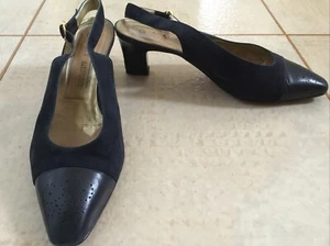 Kurt Geiger Damen Navy Blau Wildleder Leder Cap Toe Slingpumps Schuhe EUR 40 - Bild 1 von 13