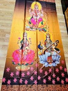 Lakshmi Ganesh Diwali wall hanging/curtain/photo backdrop/Panel HINDU tapestry - Picture 1 of 8