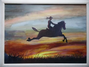 Portrait Rider on a Dark Horse Sunset Sky. Maureen Tarrant Original Modern Oil - Picture 1 of 5