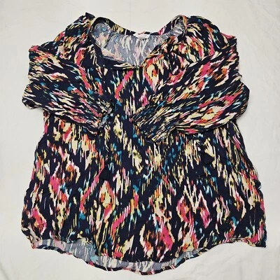 Blusa transparente Westbound para mujer geométrica colorida multicolor media manga talla L Foto 1 de 4