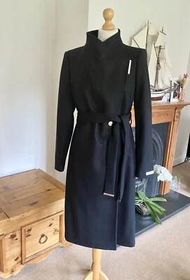 Ted Baker розовый черный поясом шерсти и кашемира смесь Midi пальто размер 2 UK10 новый с ярлыками - Изображение 1 из 4