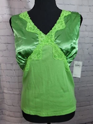 NWT Jason Maxwell Apple Green Y2K Lace Silk Tank Top Size M Vtg - Image 1 of 4