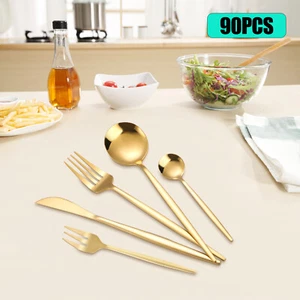 90pcs/Set Tableware Stainless Steel Flatware Utensil Kitchen Spoon Fork Cutlery - Picture 1 of 13