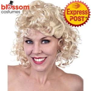 W798 Ladies Grease Bad Sandy Hair Wig Blonde Rock 50s Curly Costume Accessory - Picture 1 of 3