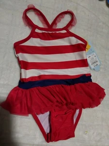 Kleinkind Mädchen Streifen Einteiler Badeanzug Cat & Jack™ rot neu mit Etikett & ohne Etikett - Bild 1 von 7