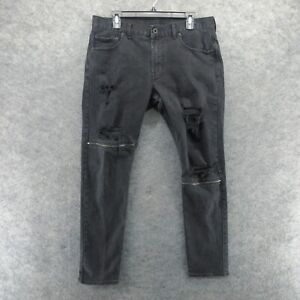 Bullhead Jeans Mens 34x32 Black Skinny Distressed Zippers Stretch Dark Denim
