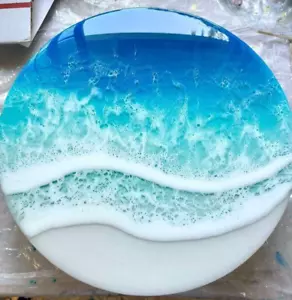 15" Epoxy Ocean Side Table Handmade Resin Furniture for Unique Home Decor - Picture 1 of 3