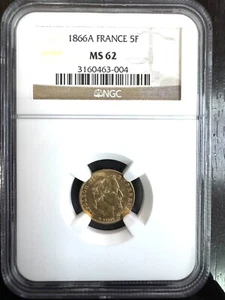 NAPOLEON III - 5 FRANCS OR 1866 A PARIS - NGC MS 62 - Imagen 1 de 2
