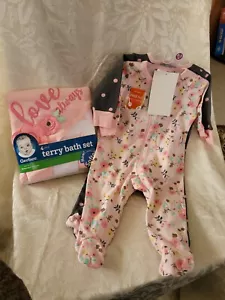 GERBER ORGANICS BABY SOFT 6 PIECE LOVE ALWAY SET 0-3 mo ONESIE BATH SET NWT - Picture 1 of 6