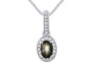 Collar Rylos Oro Blanco 14k Simulado Estrella Negra Zafiro y Diamante 6X4MM - Imagen 1 de 3