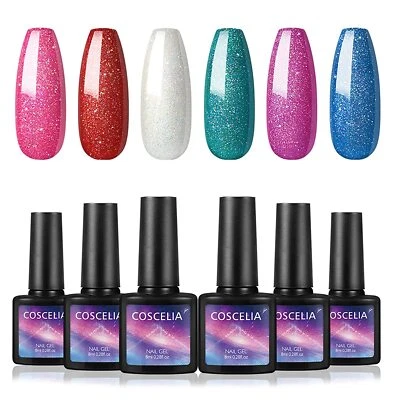 Juego de Esmalte de Uñas Gel Brillo Colores Neón Rosa Rojo Azul Blanco Verano Foto 1 de 2