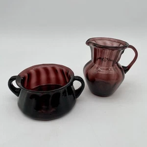 Hand Blown Purple Swirl Glass Cream and Sugar Set Pontil Bottom Vintage READ - Picture 1 of 11