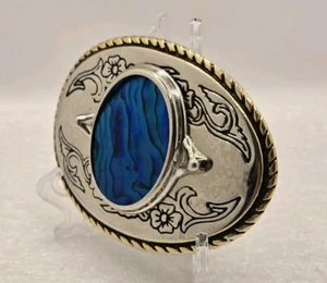 Vintage Western Brass Belt Buckle Oval Agate ~ Made in USA - Picture 1 of 8
