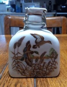 Rauschert Porcelain Swing-Top Flask Bavarian Village Mallard Duck W. Germany
