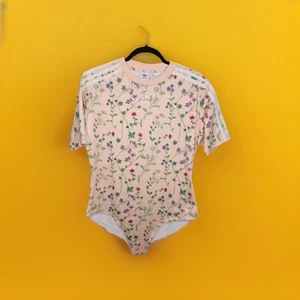 Adidas Floral Womens Bodysuit Pink Short Sleeve Size XL Bodysuit Snaps - Picture 1 of 19