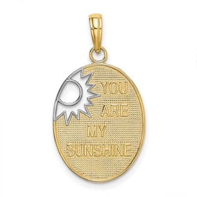 Colgante de oro amarillo de 14k rodio ovalado Sunburst You Are My Sunshine collar encanto Foto 1 de 4