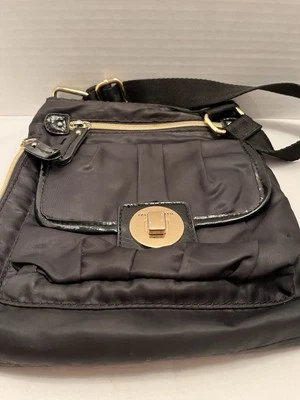 Franco Sarto Bag Black Nylon Crossbody Faux Leather Trim Pocket Snap Zip Pockets - Image 1 of 4