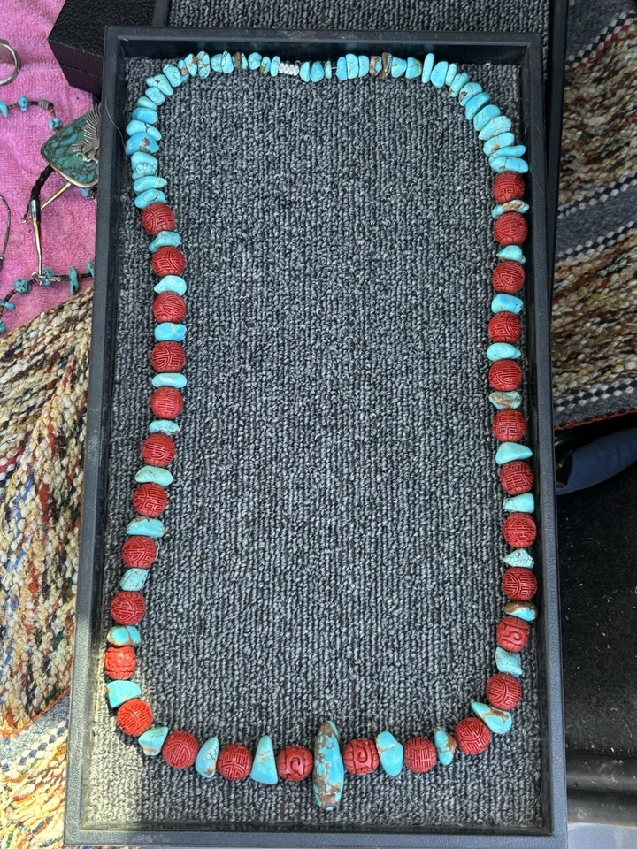 Juego de joyas collar y pulsera turquesa - 98 gramos en total - 16" y 7" Foto 1 de 4