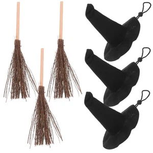 Juego de 3 sombreros y escobas hágalo usted mismo decoraciones de Halloween suministros para fiesta - Imagen 1 de 12
