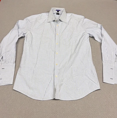 Camisa masculina Paul Smith 16/41 branca azul xadrez geométrica botão para baixo formal preppy - Imagem 1 de 4