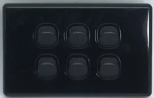 BLACK 6 Gang Switch Slim Line SLIM Wall Light Switch Wall Plate Upmarket 10 Amp - Foto 1 di 4