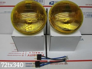 5-3/4" AMBER GLASS SEALED HIGH BEAM HEADLIGHT set FOG LIGHT HEADLAMP BULBS PAIR - Picture 1 of 8