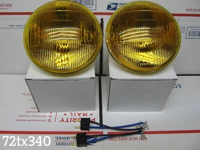 5-3/4" DARK AMBER GLASS SEALED HIGH BEAM HEADLIGHT set FOG LIGHT HEADLAMP BULBS - Image 1 of 4