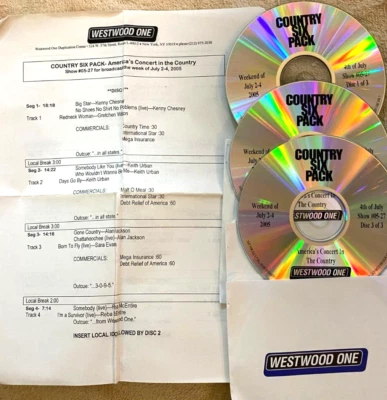 7/2/05 AMERICA'S CONCERT IN THE COUNTRY, 3 HRS, 12 LIVE HITS, 34 TUNES - Image 1 of 3