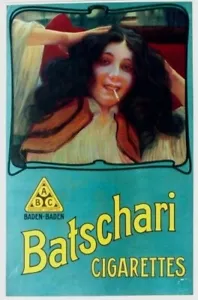 Poster originale d'epoca ABC BATSCHARI SIGARETTE LADY c.1900 - Foto 1 di 1