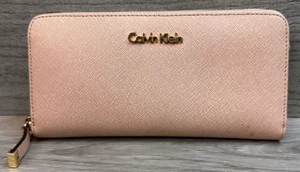 CALVIN KLEIN Womens Large Wallet Blush Pink Gold Accents Card Slots Change Pouch - Picture 1 of 10