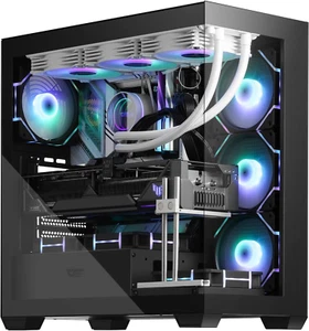 ATX Mid-Tower PC Case, Pre-Install 4 PWM ARGB Fans Computer Case, Full View Dual - Picture 1 of 9