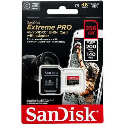 SanDisk 256GB Micro SD SDXC MicroSD TF Class 10 256GB Extreme PRO 200MB/s UHD 4K - Image 1 of 4