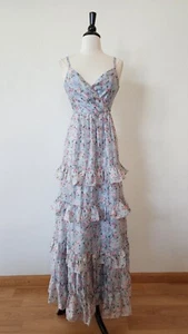 Anthropologie Maxi Dress New Size Medium Floral Blue Ruffle Bridgerton Bridal - Picture 1 of 7