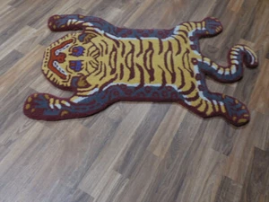 Tibetan Tiger Rug Animal Shape Handmade Kids Boho Area Rug Aesthetic Rug 2x3 - Picture 1 of 15