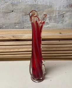 Art Glass Murano Vase Stretch Swung Pulled Twist Red Clear Bud 9 1/2" - Picture 1 of 4