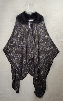 Женское коричневое пончо Steve Madden из 100% полиэстера с искусственным мехом на одной пуговице вязаный свитер - Изображение 1 из 4