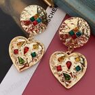 CLIP ON RETRO 7cm long EARRINGS big GOLD FASHION jewelled clips CHUNKY vintage