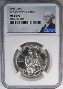 1982-D 50C NGC MS66PL WASHINGTON 250TH SILVER ~ MODERN PROOFLIKE RARITY! - Picture 1 of 5