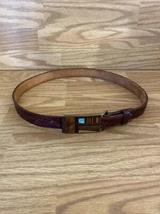 Turquoise Inlay Mixed Wood Solid Brass Belt Buckle With Tooled Leather Belt 34 - Picture 1 of 14